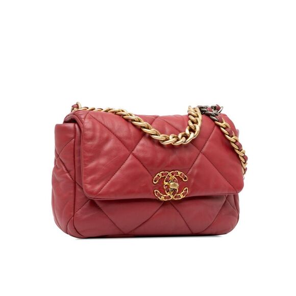 Pre Loved Chanel Medium Lambskin 19 Flap Women Red Satchel - Picture 2 of 8